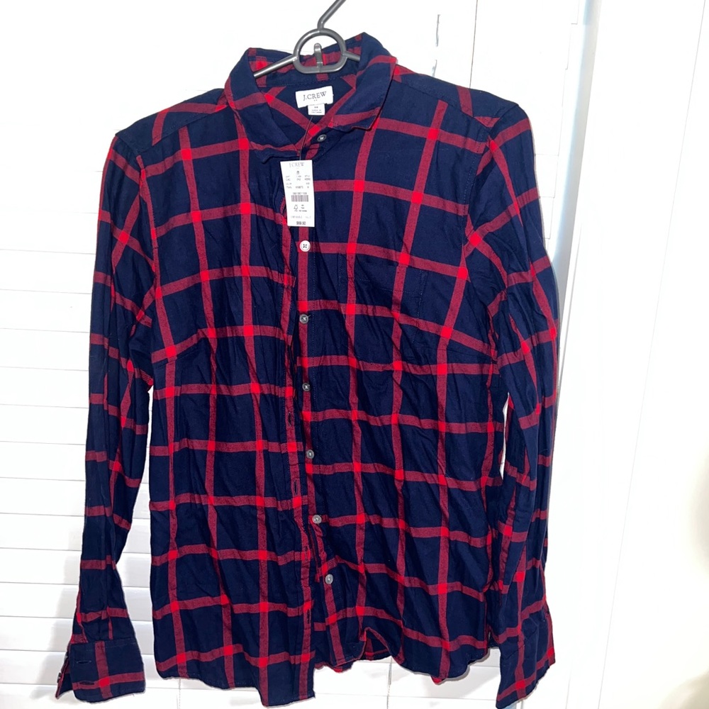 J Crew navy and red plaid flannel brand new